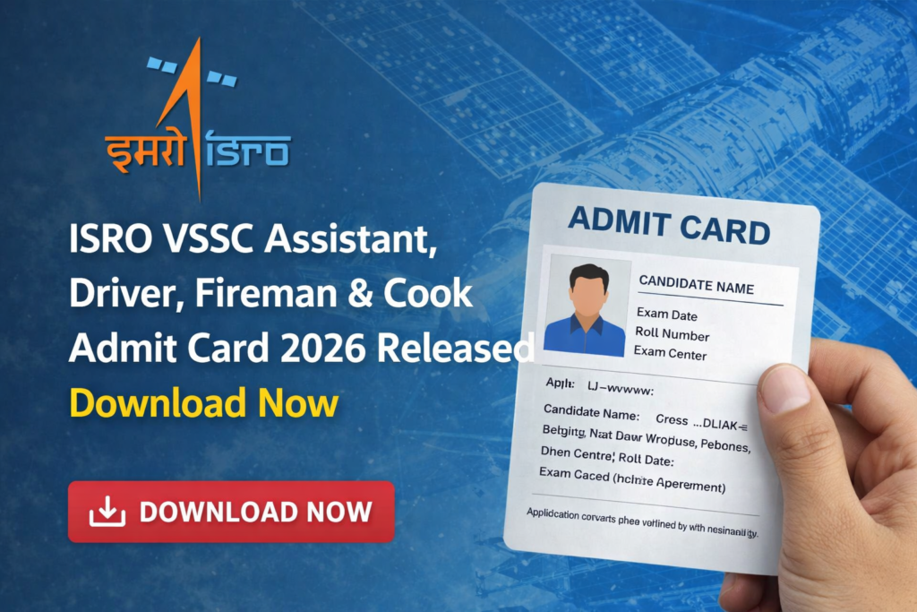 ISRO VSSC Assistant, Driver, Fireman & Cook Admit Card 2026