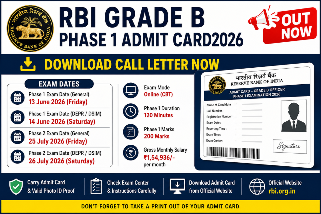 RBI Grade B Phase 1 Admit Card 2026