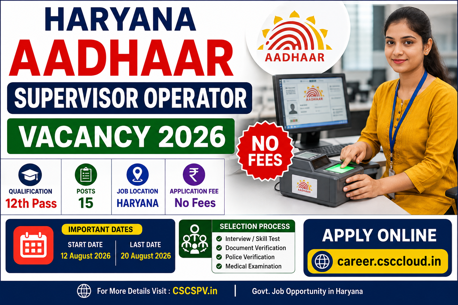 Haryana Aadhaar Supervisor Operator Vacancy 2026