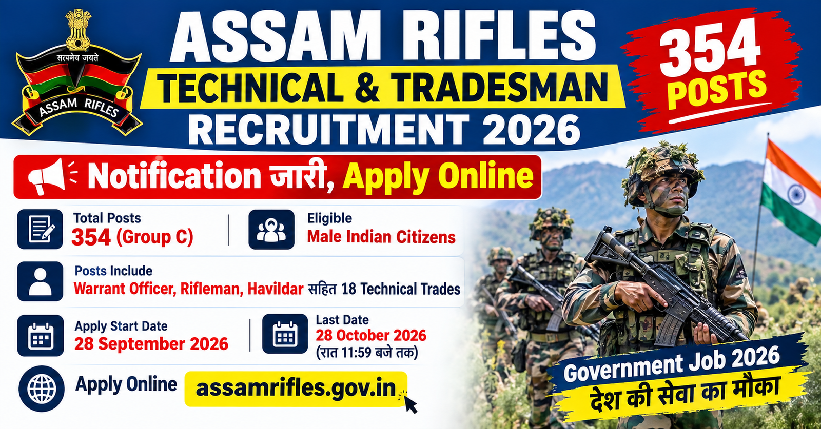 Assam Rifles Technical & Tradesman Recruitment 2026
