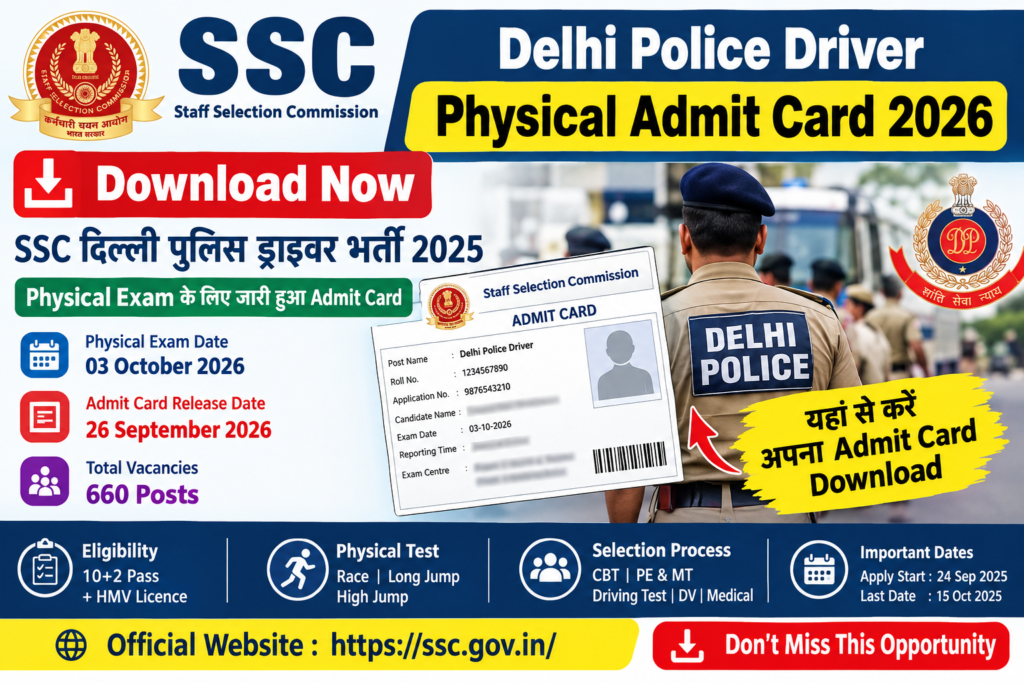 SSC Delhi Police Driver Physical Admit Card 2026